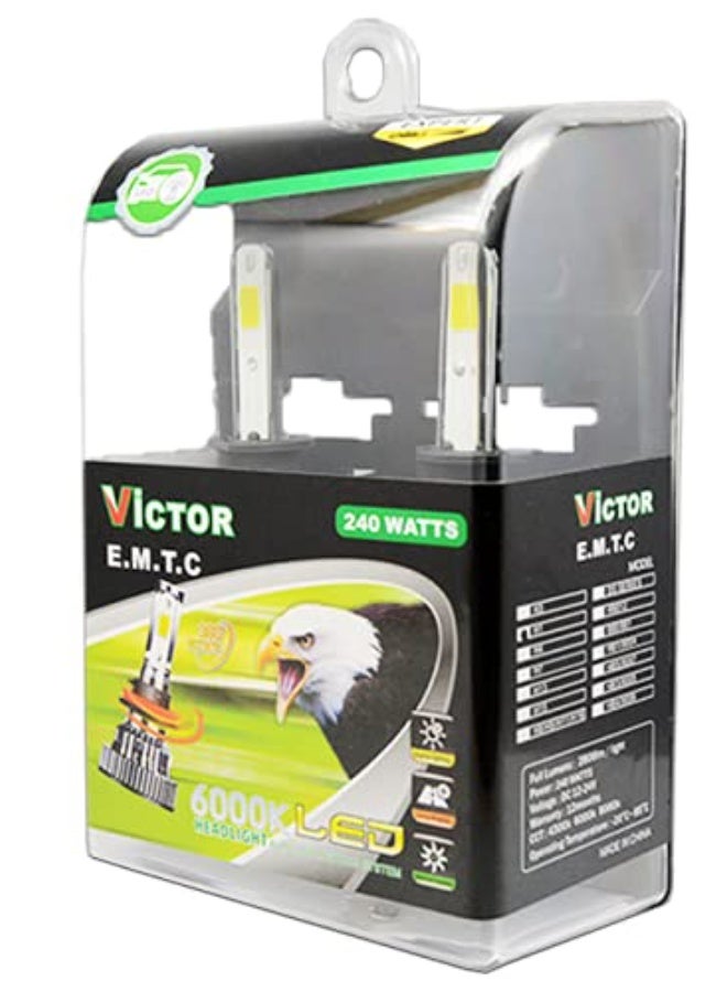 Victor مجموعة من 2 مصباح فيكتور EMTC H1 | مصباح أمامي LED 6000K | نظام إضاءة LED أوتوماتيكي 240 وات قابل للدوران 360 درجة - Image 3
